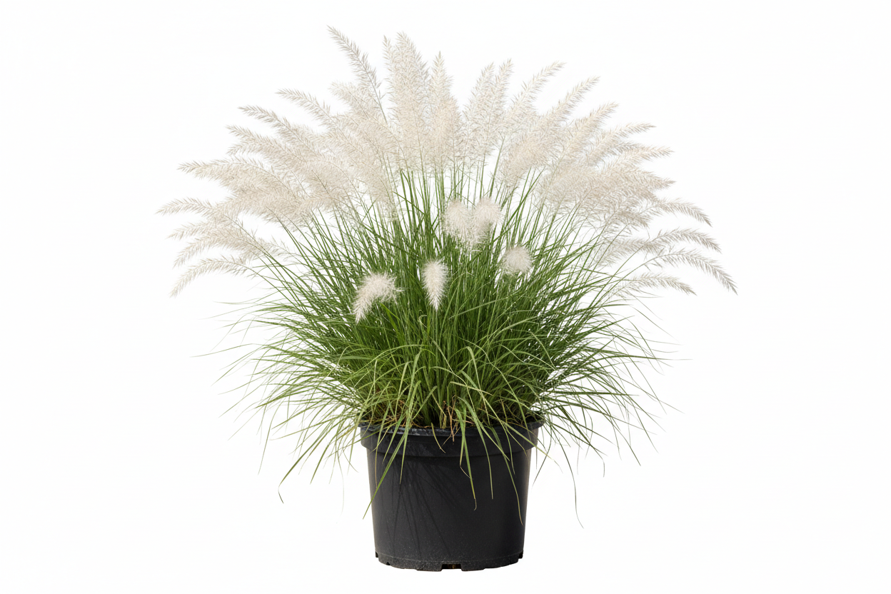 give me an image of white fountain grass in a 3 Gallon container