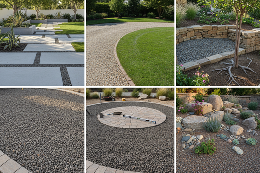 give me a image base rock being use in several landscaping setting