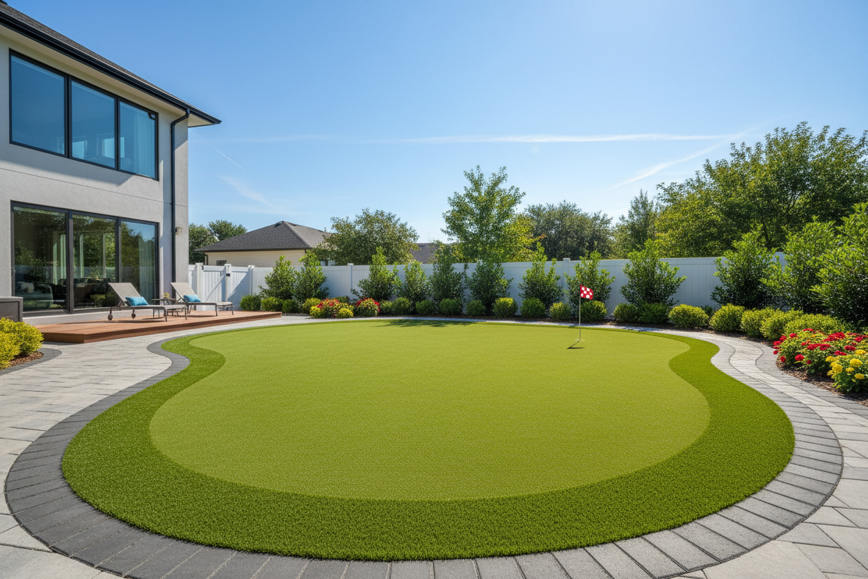 give me Bermuda grass as a small putting green behind a home 