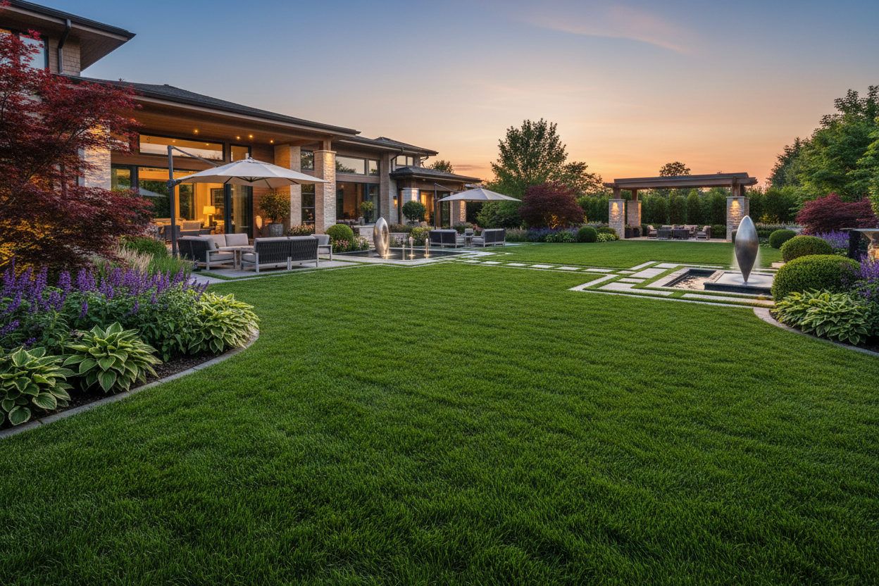give me zoysia grass in a luxury landscaping setting 