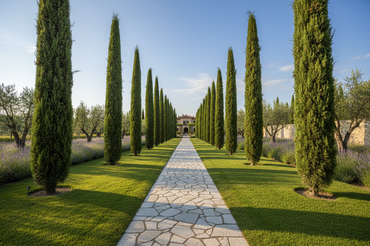 Italian cypresss in a landscaping setting 
